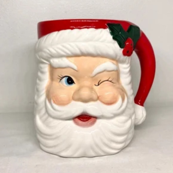 Santa Claus Winking Mug Centerpiece New Large Height  7” Across 5” Vase only - Picture 6 of 16